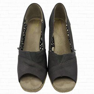 TOMS Calypso Canvas Peep Toe Wedge Espadrille Shoes